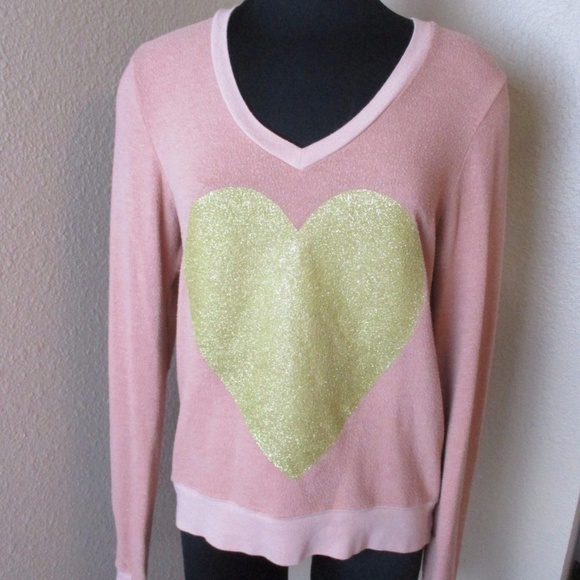 Wildfox Tops - Wildfox Pink Gold Jumper Top Glitter Heart Size XS